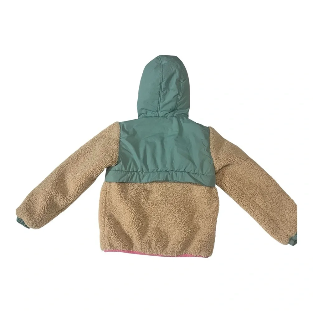 wonder nation Teal, Tan & Pink Hooded Sherpa Bomber Jacket